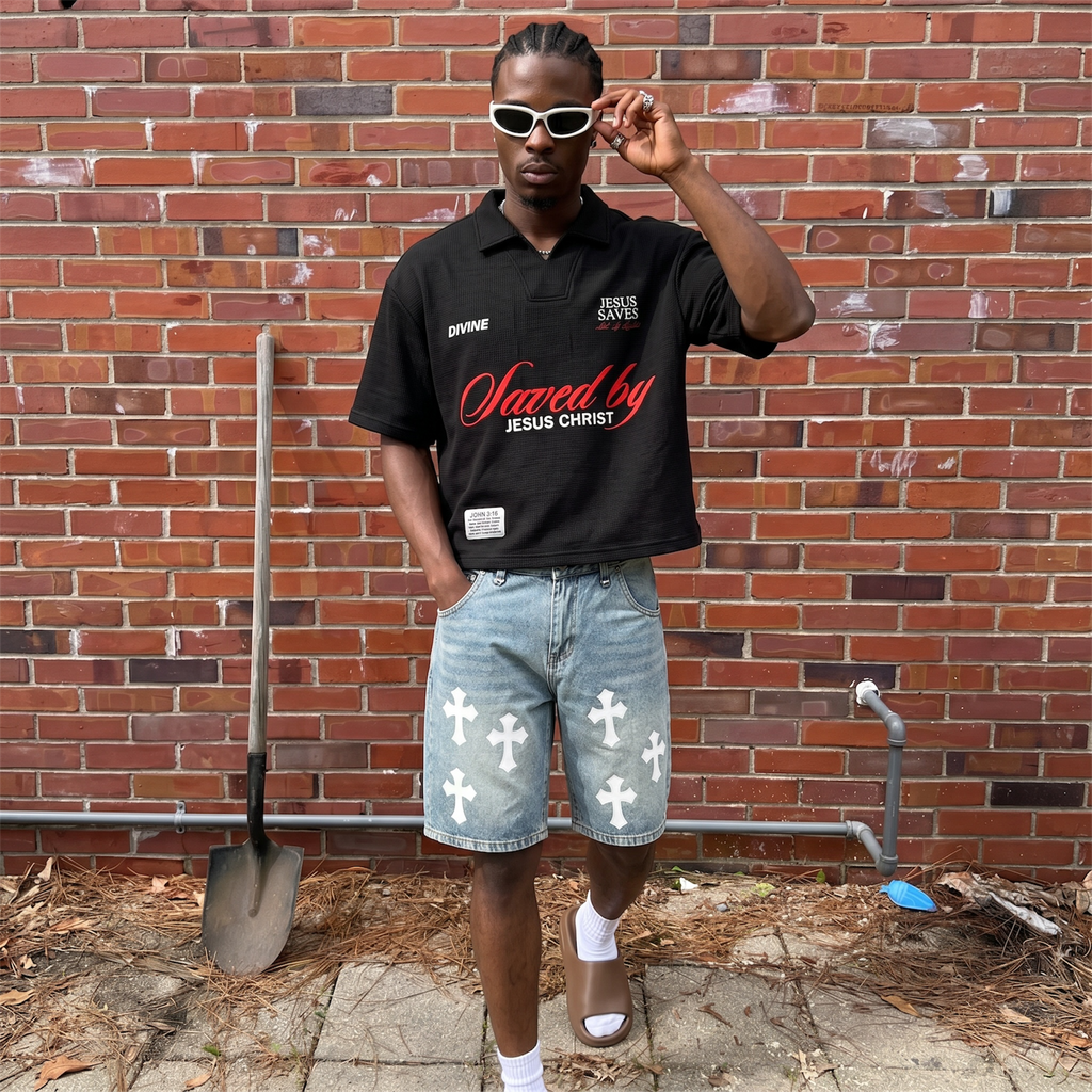 "Cross" Denim Shorts