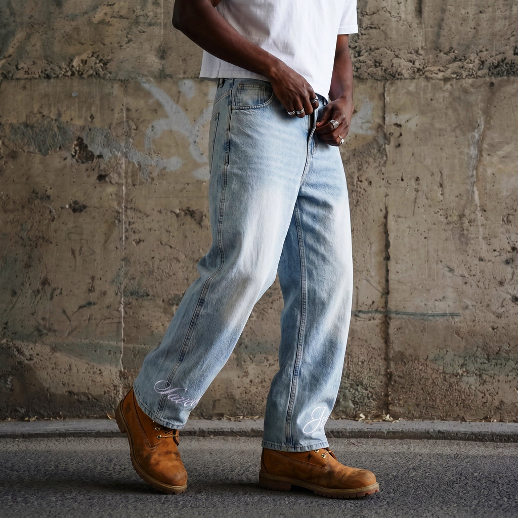 “Jesus saves” Barrel Jeans