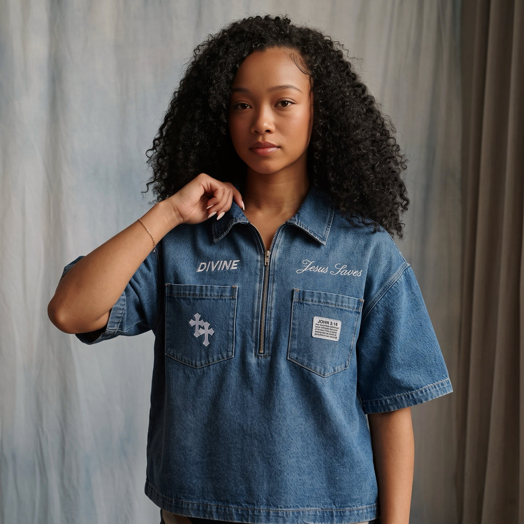 “Warrior” blue Boxy Denim