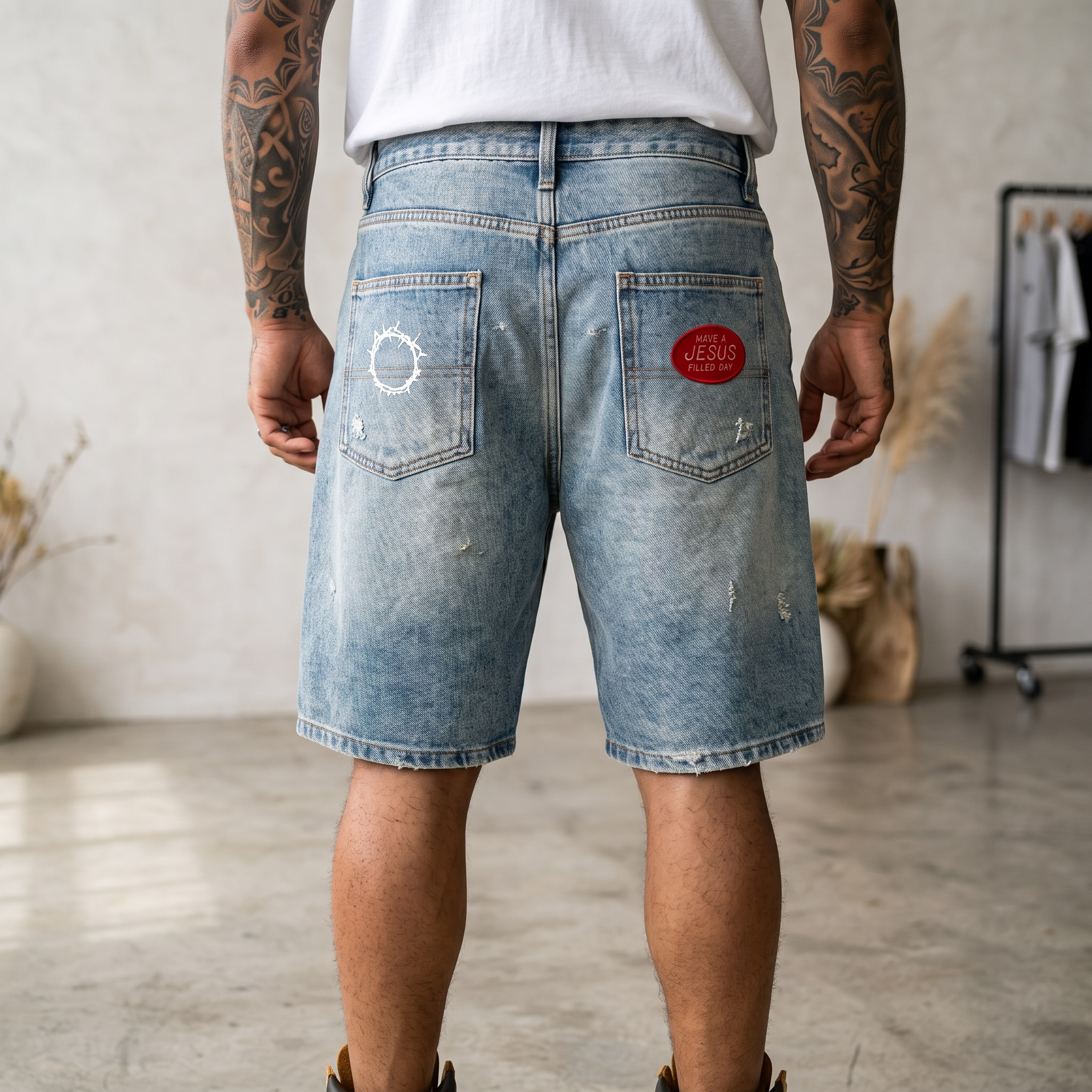 "Cross" Denim Shorts