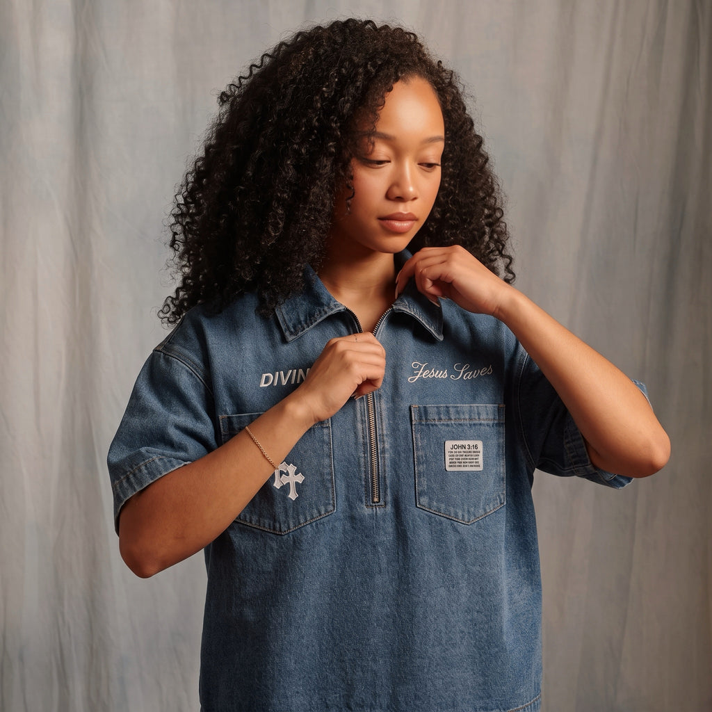 “Warrior” blue Boxy Denim