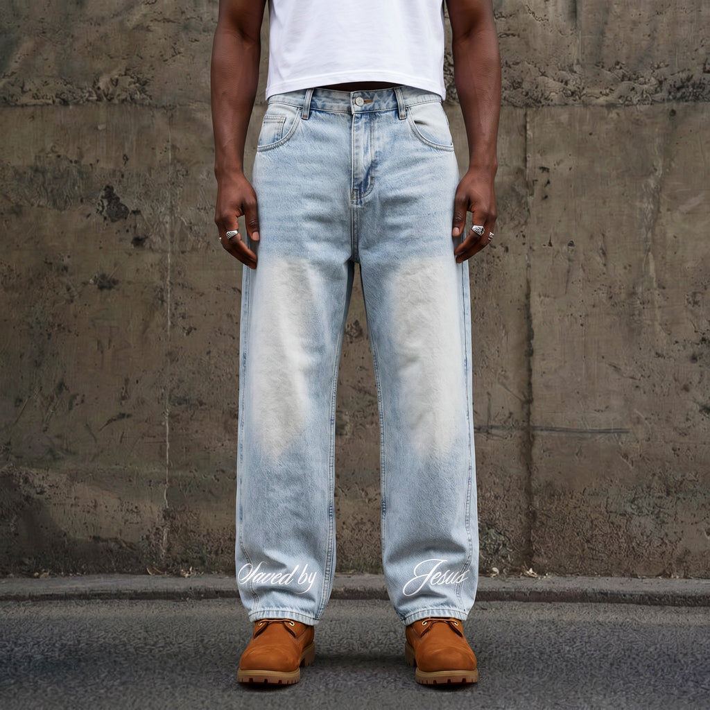 “Jesus saves” Barrel Jeans