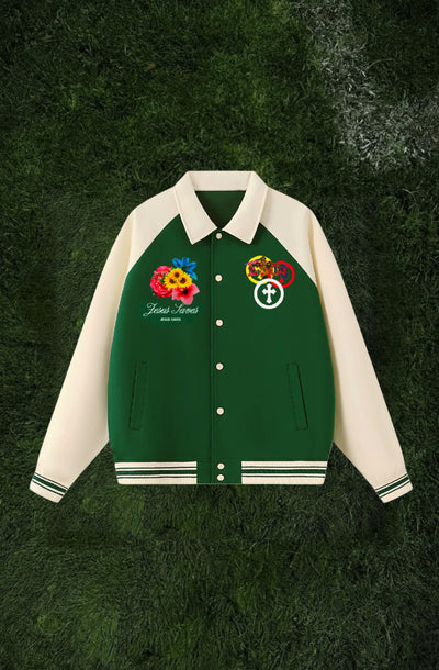 Contrast Raglan Sleeve Baseball Jacket