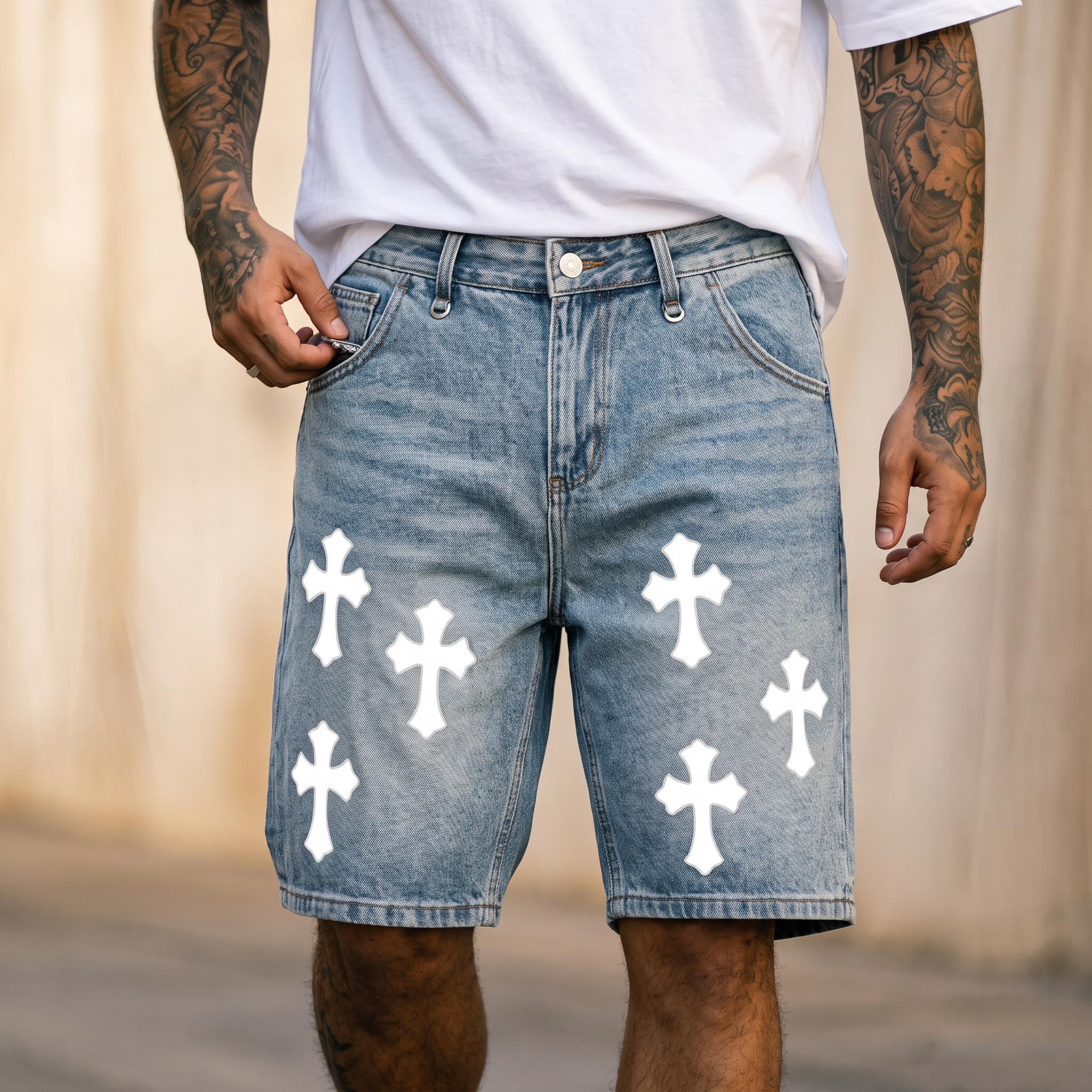 "Cross" Denim Shorts